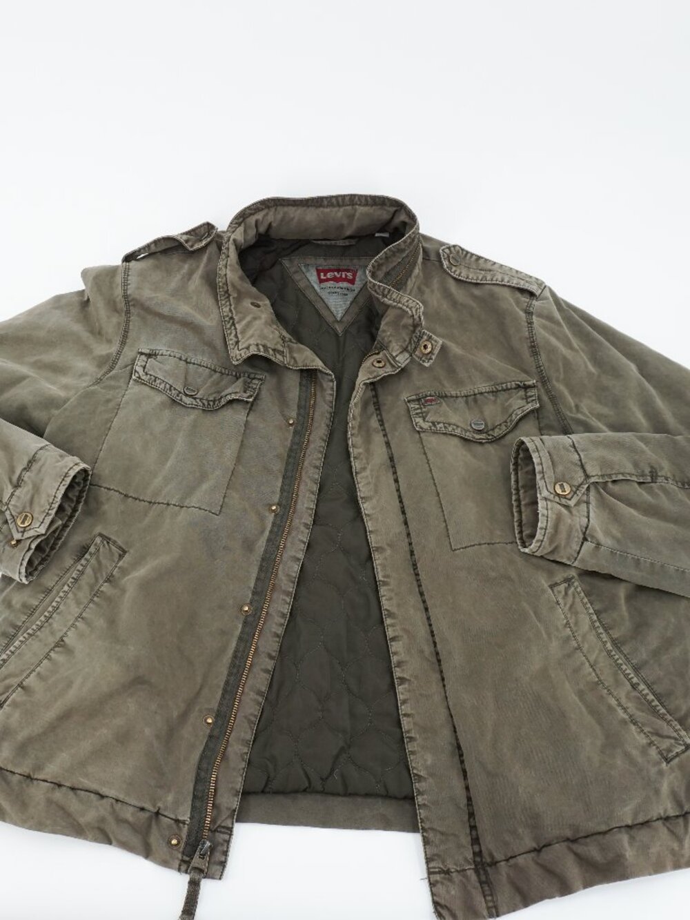 Levis Mens Menlo Canvas Military Jacket Full Zip Utility Field Olive Green XL